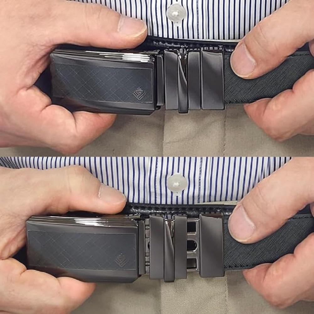 LineFit Men's Leather Belt_Casual Dress Classic Jean Adjustable Automatic Stretch Buckle N02 (Sizes